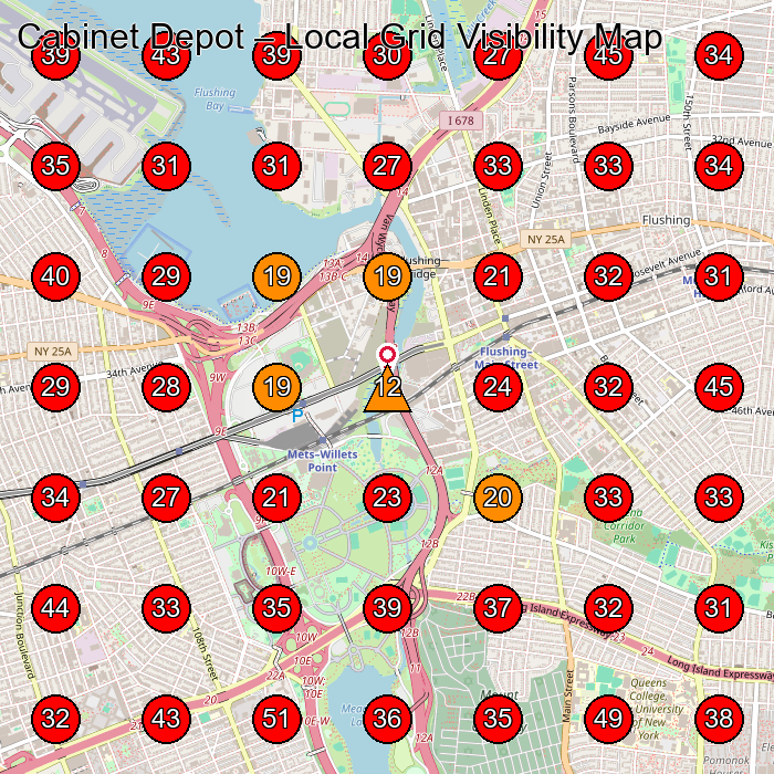 Cabinet Depot GeoGrid visibility map for Cabinet Maker in Flushing